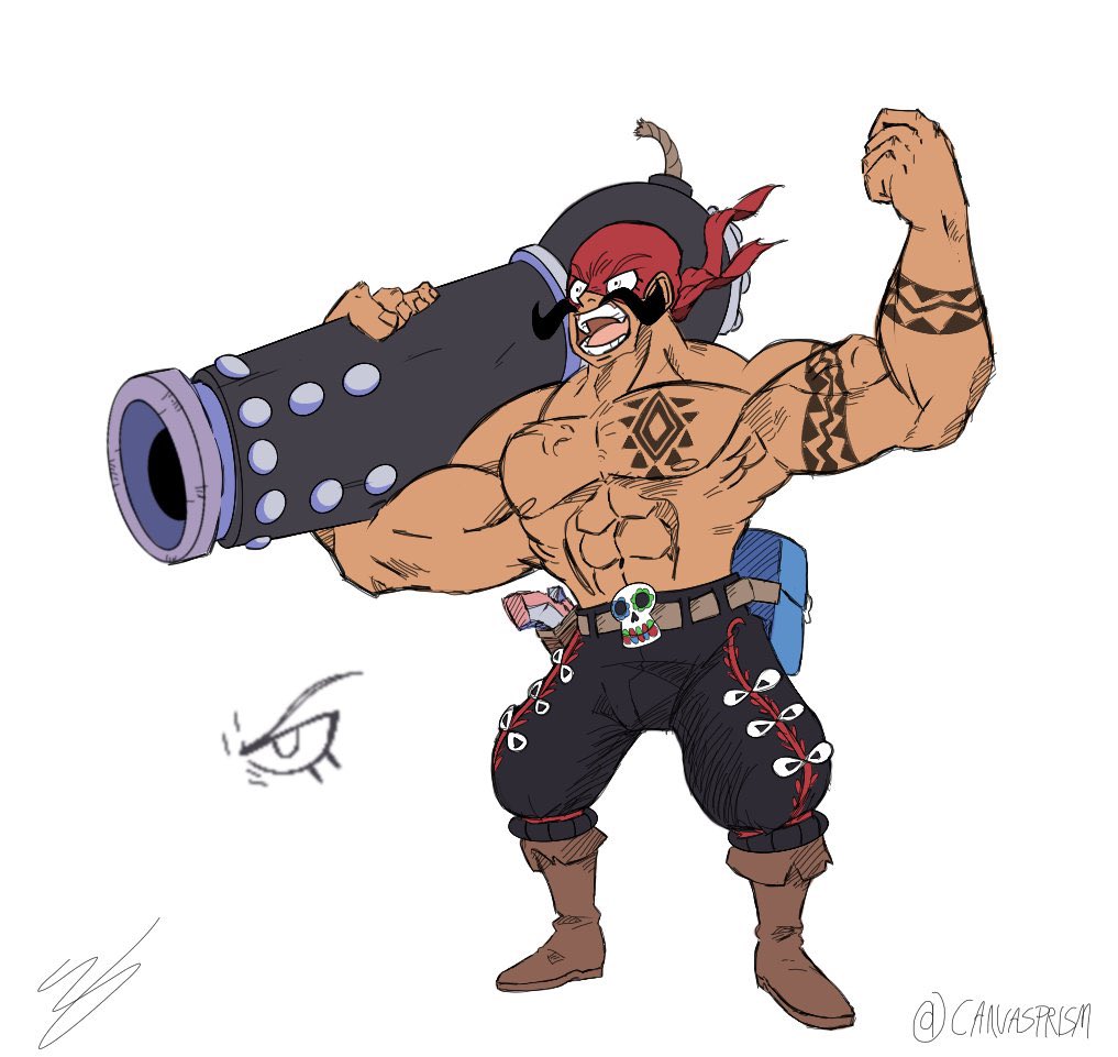 EveningCanvas's tweet photo. Here’s my one piece oc Mateo the weapons specialist! He can be a douche but he only makes weapons to protect and never takes the first shot. Behind his toxic masculinity are just insecurities he’ll get over with his crew. First two artworks are by @jollinsfw and @halemonkuma. https://t.co/LAJ9LFVnUW