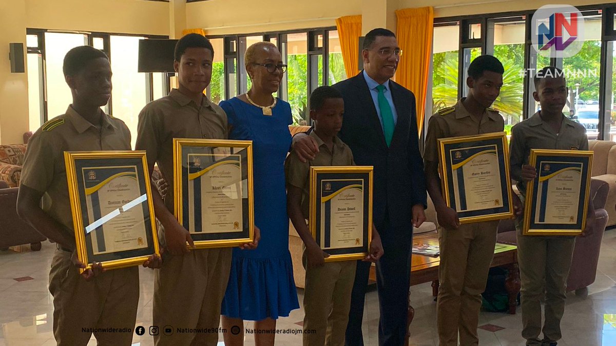 NationwideRadio's tweet photo. A group of B.B. Coke students have been commended by Prime Minister Andrew Holness for their act of heroism in assisting their unconscious colleague to receive treatment last Thursday.

The injured student was reportedly assaulted by a schoolmate over an incident involving a shoe.

The boys were given official citations by the prime minister. They were also given laptops during a meeting that was attended by Minister of Education Fayval Williams and the new Permanent Secretary in the Ministry of Education and Youth, Dr. Kasan Troupe.