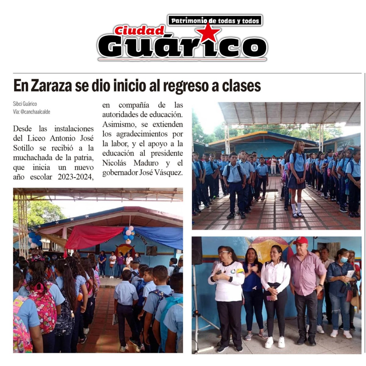 CDCEGuarico's tweet photo. #EducaciónEsNoticia📰 En Zaraza se dio inicio al regreso a clases.
@NicolasMaduro 
@MPPEDUCACION
@_LaAvanzadora
@Gob_Guarico
@josemvasquez
@CDCEGuarico
@EliasEducacion1 
#QueNotaRegresarAClases
#VzlaPresenteEnLaEscuela
#GuáricoRegresaAClases https://t.co/gnZt6XODk2
