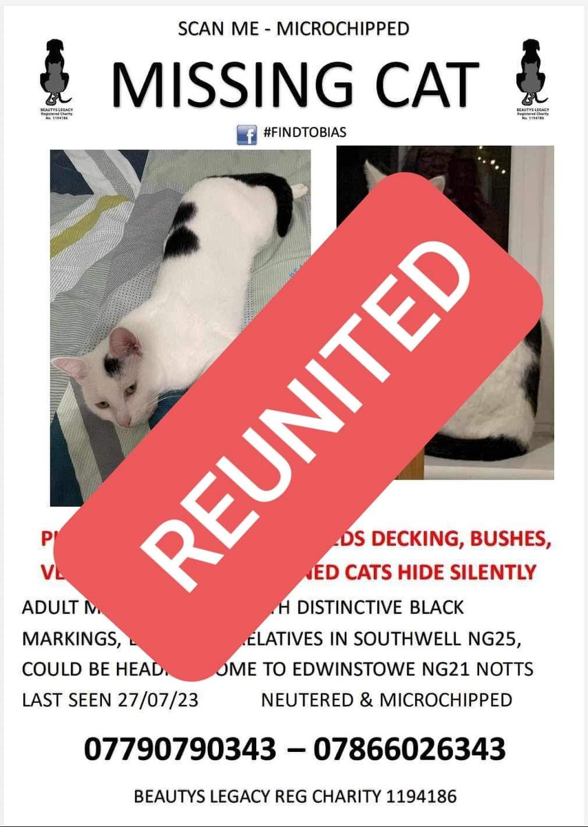 Thrilled to announce after being out for over two months, Tobias is now caught and safely reunited. 🧡🧡🧡 @animalstaruk @nottslive @BBCNottingham @JaneFallon