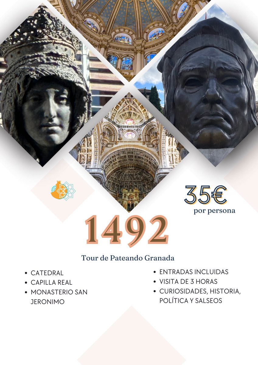 Estrenamos un tour muy especial. 
No es barato, incluye entrada a tres monumentos y tres horas de explicaciones y aventuras por la historia más emocionante de Granada como un nuevo reino cristiano y ciudad imperial. Pruébalo este jueves de 10:00 a 13:00!Escríbeme si te apuntas!