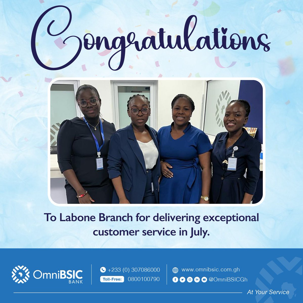 OmniBSICGh's tweet photo. Hats off to Labone and Tema Comm 11 Branches for going above and beyond to serve our amazing customers! 

#OmniBSICBank #GCSW #CustomerService
#TeamService #BestBankInGhana #BanksInGhana #AtYourService
https://t.co/RV4WbZtd73 https://t.co/c9COhRQDhs