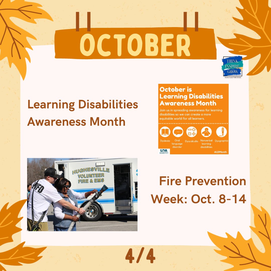 Happy October! Find out what we are celebrating this month in Charles County Public Schools (CCPS). 🎉🗓🎃