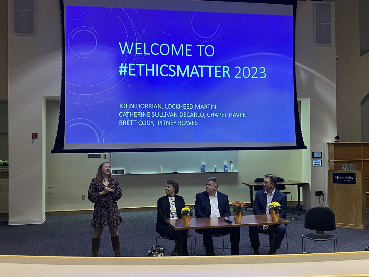 QUSchoolofComm's tweet photo. Last week, students and faculty attended the 5th annual #EthicsMatter PRSSA Event with a panel of professional communicators hosted by QU PRSSA President Erin Russell.

Special thanks to the panelists, Dr. Place, PRSSA, and the student attendees for asking enriching questions. https://t.co/qQdZOFKSyf