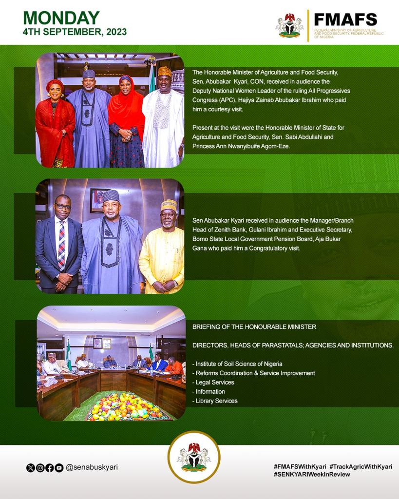 MarufAjenifuja's tweet photo. Flash back!
HON. MINISTER OF AGRIC & FOOD SECURITY, SENATOR ABUBAKAR KYARI’S WEEK IN REVIEW
3rd September - 9th September, 2023
#SenKyariWeekInReview
#FMAFSWithKyari #TrackAgricWithKyari https://t.co/49bnKoOB9H