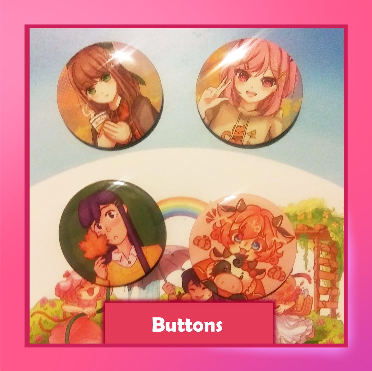 hivezines's tweet photo. 🍂 Welcome in the spooky season with these autumn themed buttons by @_Yuxine, Ace, and Bunnie!

Our buttons can be purchased on its own or with any of our bundles below.

🛍️ https://t.co/vzT9ZOgpAf

#ddlc #dokidokiliteratureclub https://t.co/v480DMPwQB