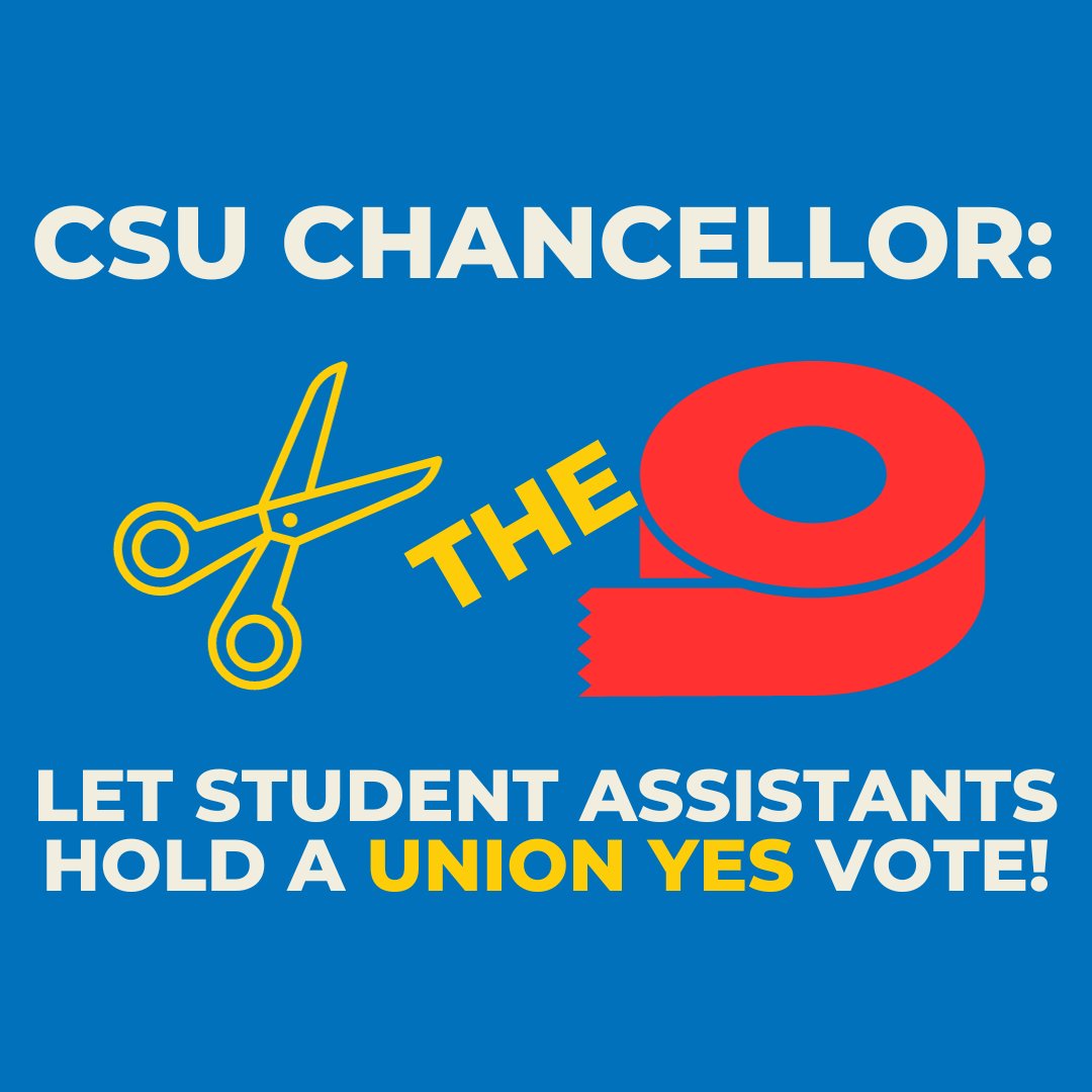 SEIU's tweet photo. Student Assistants in CA are making history by forming a union with @CSUEU. This is the largest non-academic student worker campaign in U.S. history! Next stop: a UNION YES election. @CalState admin needs to accept PERB's decision & let Student Assistants Vote! #CSUStudentsWork https://t.co/Scjx1bKyQ6