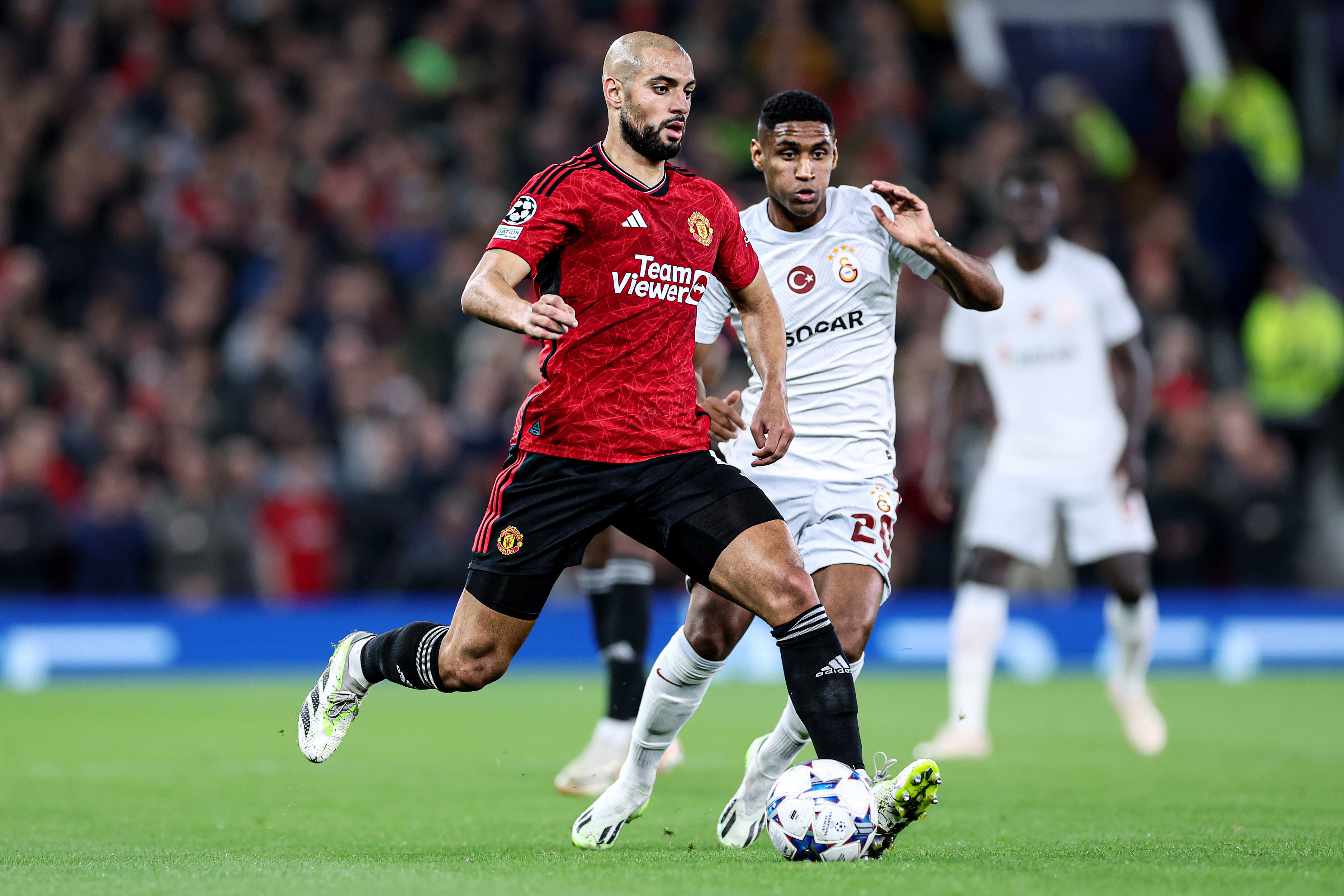 Sofyan Amrabat prepares to play a pass.