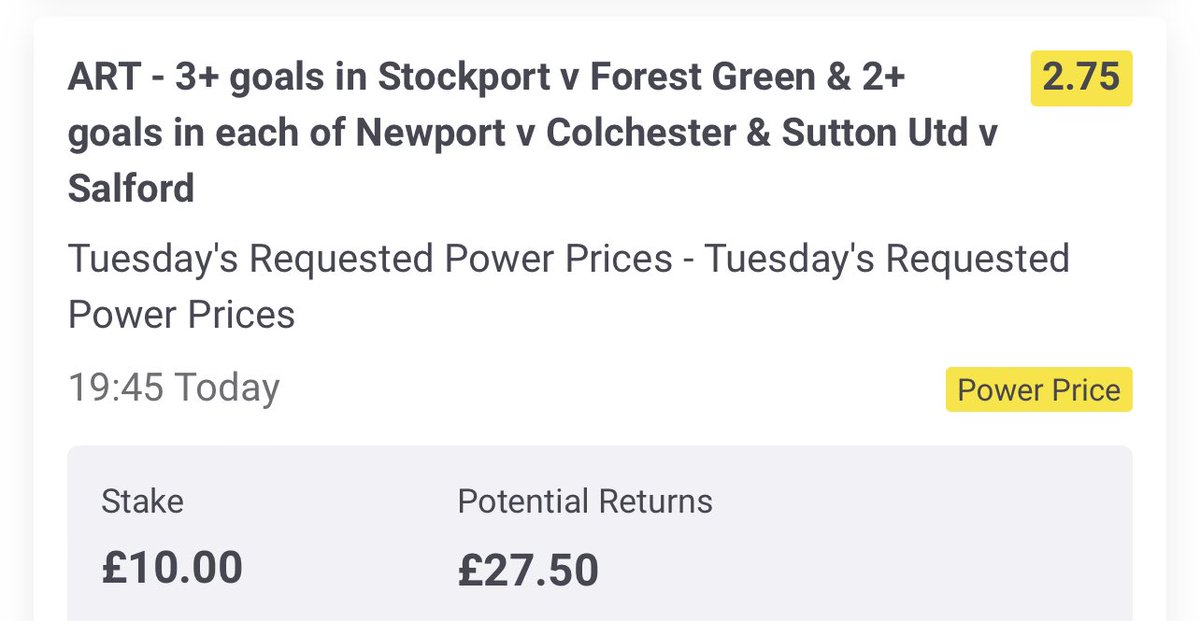 AndyRobsonTips's tweet photo. HT update for the Goals Boost.

✅ 2/2 in Newport v Colchester
⏳ 2/3 in Stockport v Forest Green
⏳ 0/2 in Sutton Utd v Salford

An early second half goal and we’re cooking. https://t.co/VEh1L40zPW