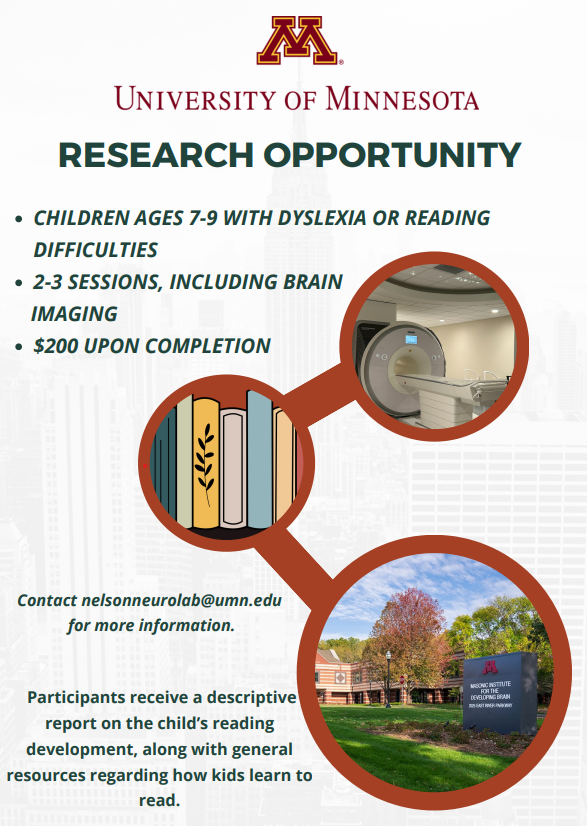 umn_edpsych's tweet photo. Here's an opportunity for families with children age 7-9 to learn about their child's reading development, earn $200, AND support important research!

This work is being done in partnership with @UMN_MIDB and Ed Psych's @kristenmcmaster and @Kendeou.

Please share! https://t.co/UABS32ODq2