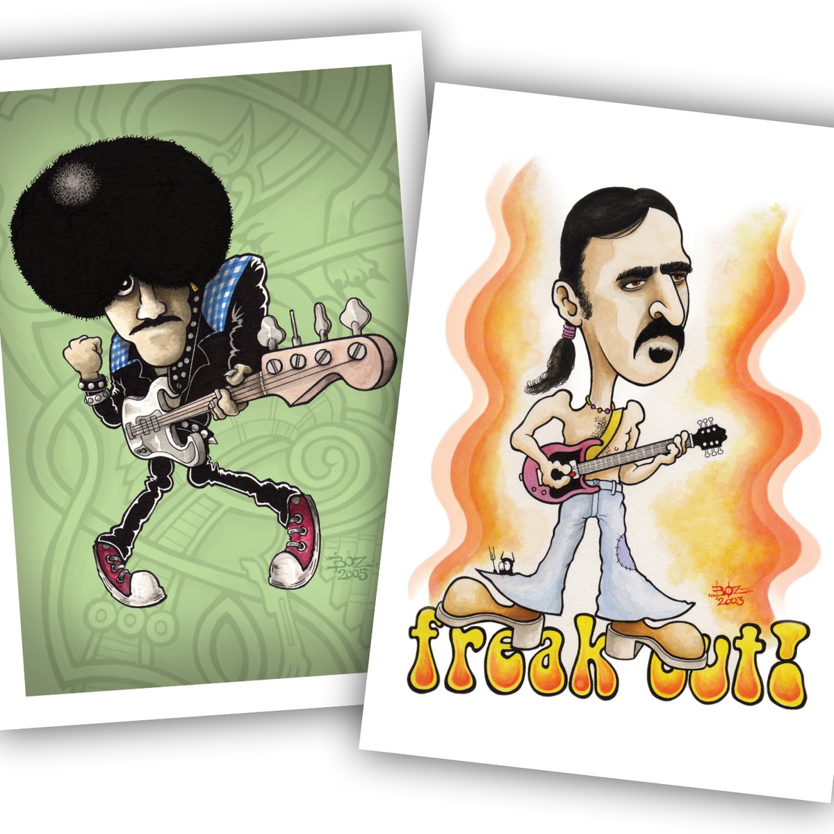 ScatalogikMag's tweet photo. COMING SOON... fun stuff!!! 2 new prints of illustrations from the archives - Philo(2005), Zappa(2003). High quality Giclée Fine Art Print on 285gsm matt portrait rag – 297×420mm (A3)... watch this space... or the other one... #frankzappa #phillynott #prints #funstuff #bozmugabe https://t.co/FwZe4hX4w6