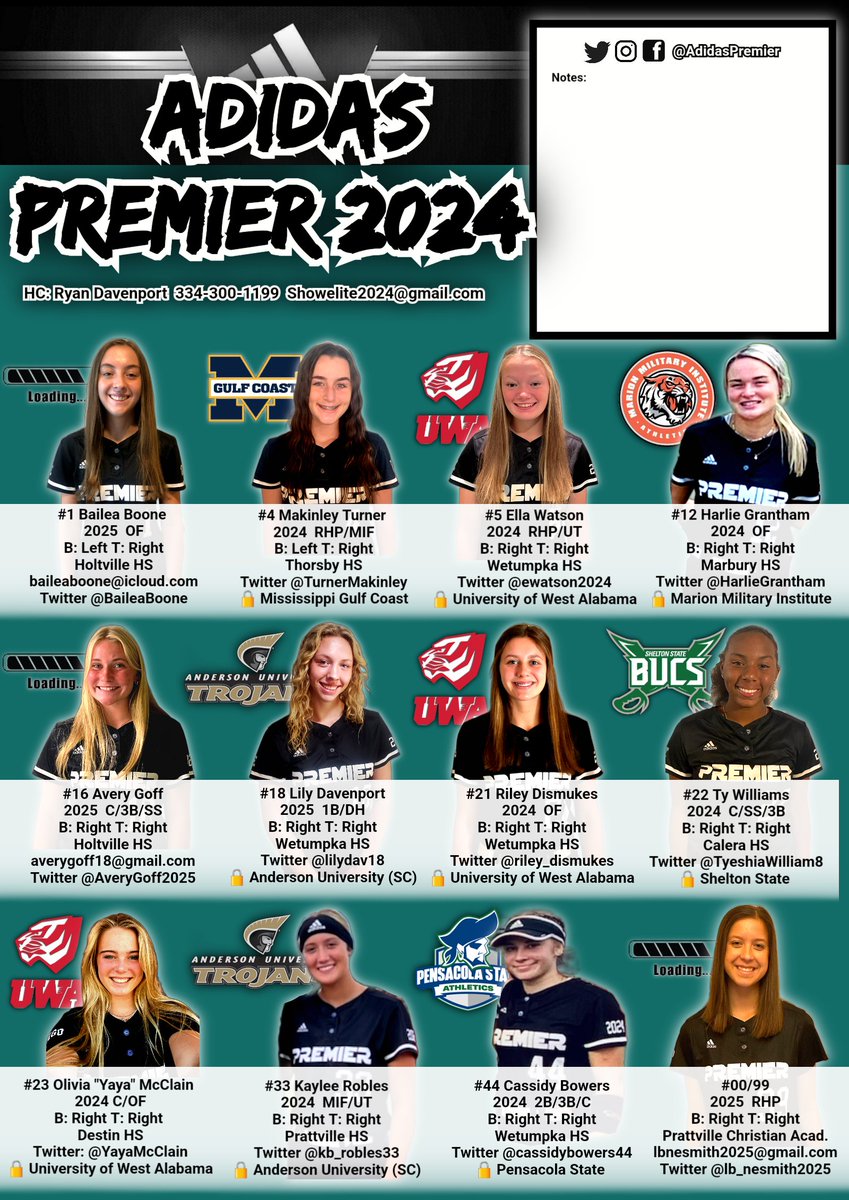 Adidas Premier 2024 (@adidaspremier) on Twitter photo Back on the dirt at Elite 50 this weekend 🥎 such a great lineup for some fall exposure with our ladies. Come check us out as our final three 2025s narrow down their future homes! <a href="/defo25/">Stephanie DeFeo</a> <a href="/laurenstewart40/">Lauren Stewart</a> <a href="/FaulknerSFBL/">Faulkner Softball</a> <a href="/CoachDavidMKuhn/">David M Kuhn</a> <a href="/PSCSoftball/">Pensacola State Softball (FL)</a> <a href="/sbcoach_scottie/">Scottie Wilkes</a> <a href="/Acozart44/">Ashley Cozart</a> Back on the dirt at Elite 50 this weekend 🥎 such a great lineup for some fall exposure with our ladies. Come check us out as our final three 2025s narrow down their future homes! <a href="/defo25/">Stephanie DeFeo</a> <a href="/laurenstewart40/">Lauren Stewart</a> <a href="/FaulknerSFBL/">Faulkner Softball</a> <a href="/CoachDavidMKuhn/">David M Kuhn</a> <a href="/PSCSoftball/">Pensacola State Softball (FL)</a> <a href="/sbcoach_scottie/">Scottie Wilkes</a> <a href="/Acozart44/">Ashley Cozart</a>