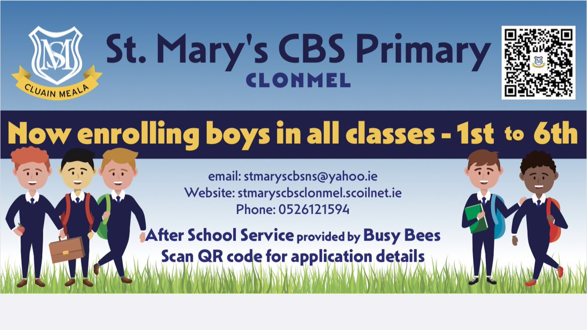 St. Mary's C.B.S are pleased to accept applications for enrolment for September 2024 in all classes 📚🍎
stmaryscbsclonmel.scoilnet.ie/enrolment.html