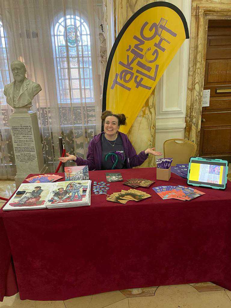 takingflightco's tweet photo. We had a great time today meeting pupils from yr10 upwards at @CareersWales #ChooseYourFuture #CreativePathways event. Fab to share the #AccessibleTheatre love with enthusiastic young people https://t.co/vUN8HJr18c