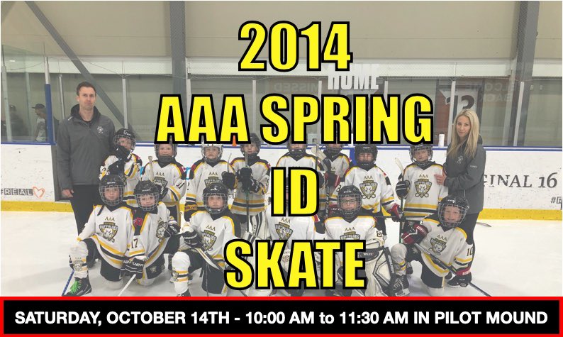 Join us on Saturday, October 14th for our 2014 ID Skate in Pilot Mound from 10:00 AM to 11:30 AM! 

Learn More -> pilotmoundhockeyacademy.com/aaa-hockey-pro…

Register for ID Skate -> docs.google.com/forms/d/e/1FAI…