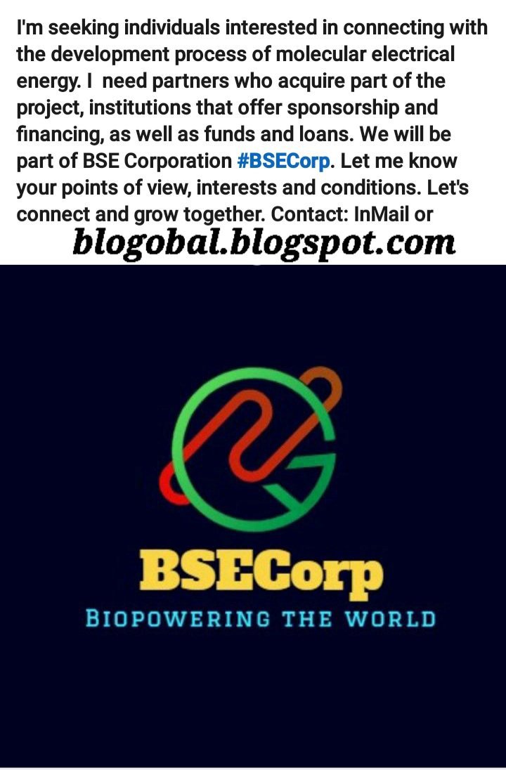 ObservadBinario's tweet image. #BIN Este AVISO PÚBLICO va dirigido a dos personas, naturales o empresas, interesadas en asociarse con el 39 % del proyecto #BSECorp para la etapa de desarrollo y prototipos de equipos de energía eléctrica molecular. Contacto en: bloglobal.blogspot.com