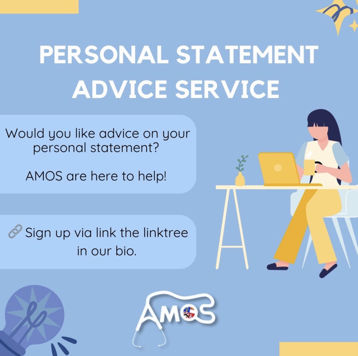 AbdnOutreach's tweet photo. Refine your statement with AMOS!

Need some advice on your statement before submitting to UCAS? Sign up and we will pair you up with a medical student to read over your statement and send back some useful tips and pointers! 

Sign up via link below: 

https://t.co/DhAma4xVre https://t.co/akSTVNXmzg