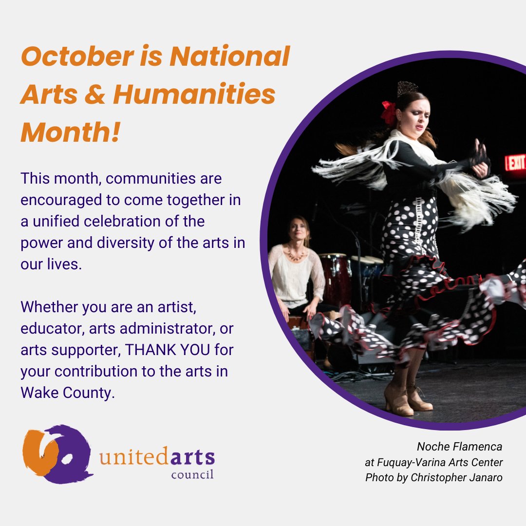 October is #NationalArtsandHumanities Month! Get out this month and enjoy all the cultural treasures Wake County has to offer! ow.ly/PpE350PSCnC #WakeArts #NAHM #Arts919 #CelebratetheArts #GetYourArtOn #SupportLocalArt #ARt4All