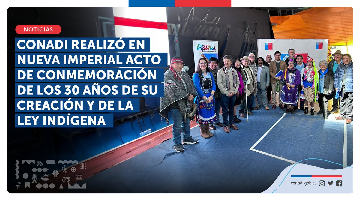 🔵 NOTICIA | #CONADI realizó en #NuevaImperial acto de Conmemoración de los 30 años de su creación y de la Ley Indígena ℹ️ Más información en shorturl.at/acinr #CONADI30años #LeyIndígena30años