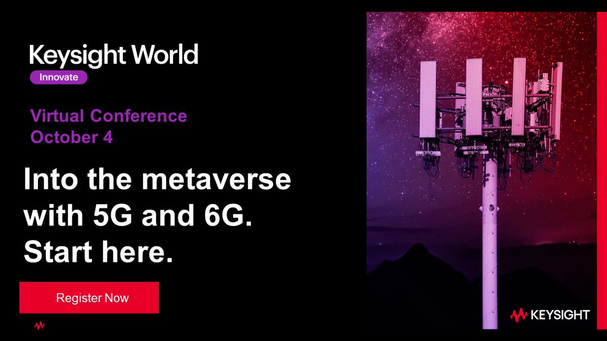 Keysight's tweet image. Imagine a world where virtual connections feel real. This week - join tech visionaries at #KeysightWorld Innovate for a one-hour session and discover how #5G and #6G will map the information superhighways of the #metaverse.

Register today: ow.ly/PHQ250PSizN