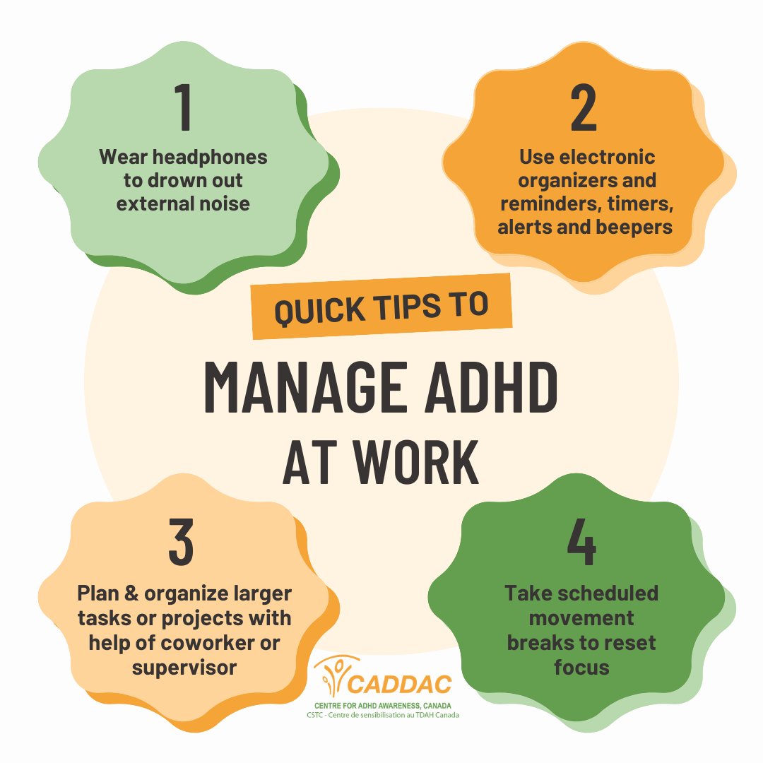 This year’s theme for #ADHDAwareness Month in Canada is #ADHD in the Workplace! If you struggle to stay on task at work, you’re not alone. 

Stay tuned for more ADHD-friendly tips to help you thrive in the workplace!