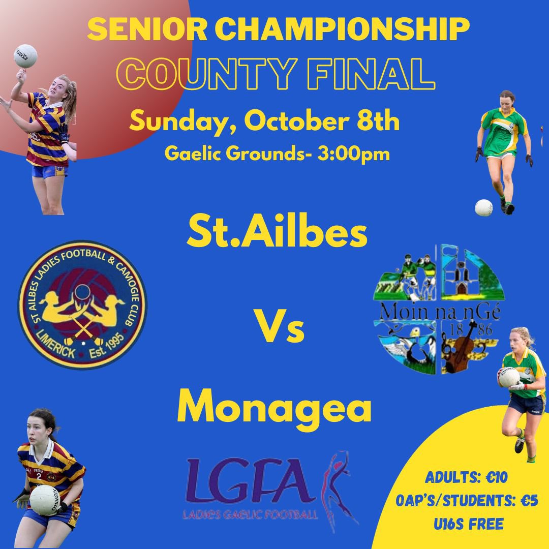 Excitement is building for the weekend ahead. County Final weekend is coming quick and fast!! 🏐 Best of luck to our Senior Footballers who take on @monagealadiesfootballc in the county final this weekend. Let’s get to the Gaelic Grounds to support the girls 🏐