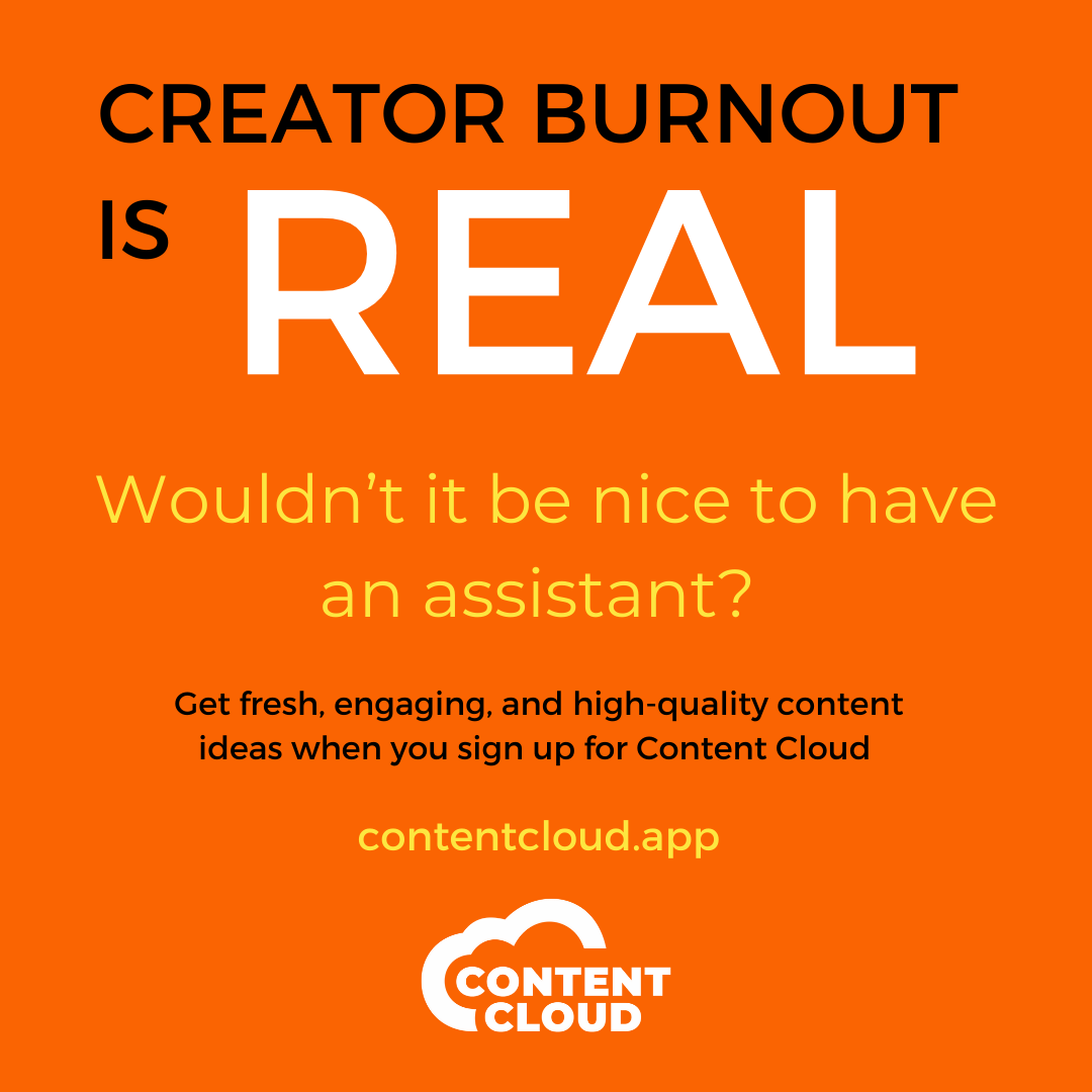 🔥 Don't let burnout get you down... 
👩‍🚒 Try a modern remedy for writer's block!
👉 Ready for a quicker way to discover engaging content ideas?

Try hubs.li/Q024bWxy0 free for 14 days!

#ContentCloud #ContentIdeas #CreatorCommunity