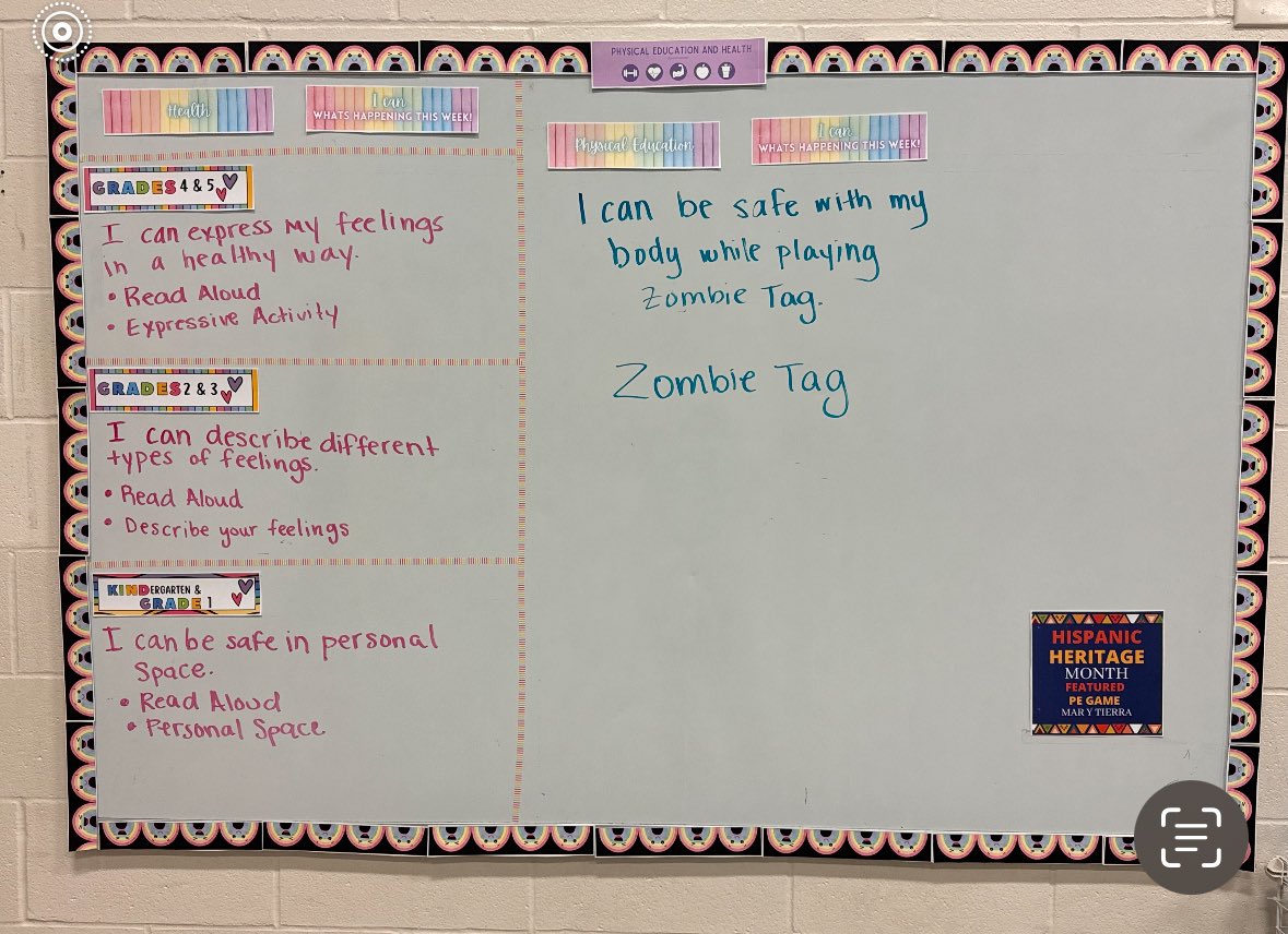 MrsHobbsPE's tweet photo. After moving to a new school in my district I decided to redo all my things! I maybe a little behind but I am super excited on how this turned out! #icanstatements #agenda #peandhealth https://t.co/frLY3502Nh