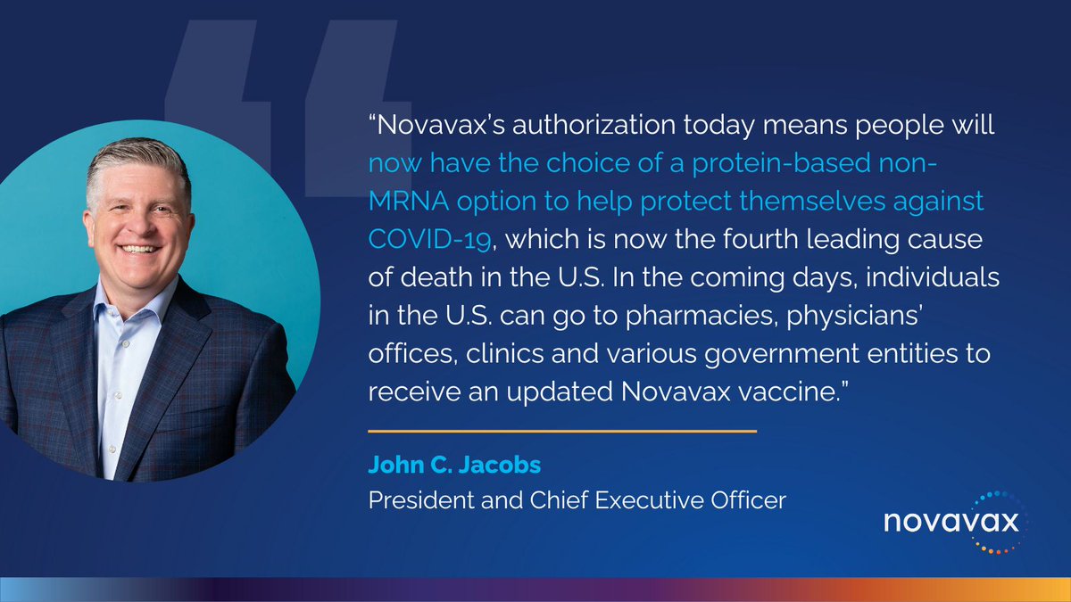 Novavax 2023-2024 COVID-19 Vaccine Now Authorized and Recommended for Use in the U.S.

Read more: ir.novavax.com/press-releases…