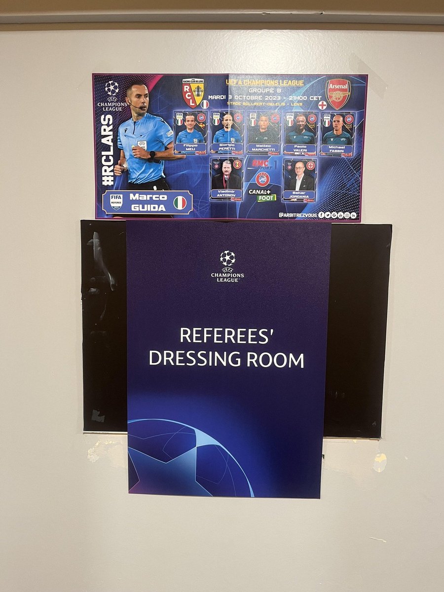 ArbitrezVous's tweet photo. 🌍| #UEFA - 🏆 #ChampionsLeague #UCL - #⃣|  #RCLARS 
Pour la première fois dans l'histoire d'ARBITREZ-VOUS, le visuel de désignations habille le vestiaire des arbitres italiens de la rencontre de @ChampionsLeague 😎 Merci au @RCLens 🔴🟡

@ArbitresSAFE @FFF @lequipe @AIA_it https://t.co/9xiokdKCz0