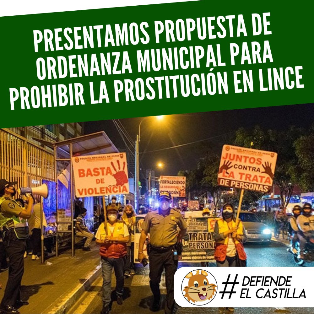 🚨HOY hemos presentado al Concejo Municipal de #Lince una PROPUESTA de Ordenanza Municipal para prohibir la prostitución y aplicar sanciones a establecimientos que permitan, promuevan o favorezcan el ejercicio de esa actividad. ¡Paz para #Lince!➡drive.google.com/file/d/1SnaVqH…