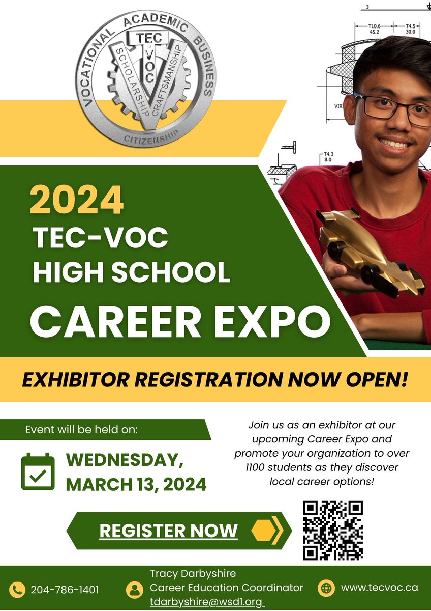 Tracy Darbyshire (@darbyshiremrs) on Twitter photo Registration for the Tec Voc Career Expo 2024 is now open. Please fill out the form if you are a company that wishes to participate. Last year we had over 90 companies involved. forms.gle/vo5jEdCHsFXpJP… Your future begins here. #tecvoc #WinnipegSD #careerchoices Registration for the Tec Voc Career Expo 2024 is now open. Please fill out the form if you are a company that wishes to participate. Last year we had over 90 companies involved. forms.gle/vo5jEdCHsFXpJP… Your future begins here. #tecvoc #WinnipegSD #careerchoices