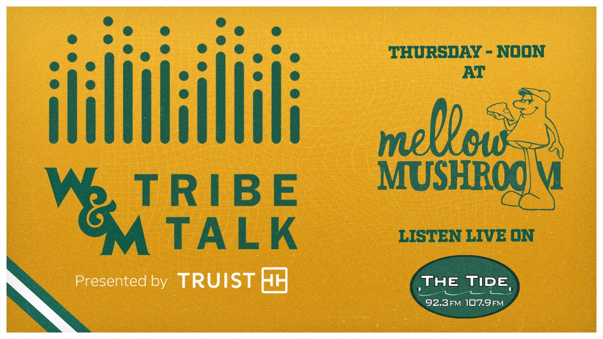 William & Mary Tribe Athletics (@tribeathletics) on Twitter photo this week on... ๐๐๐๐ฝ๐ ๐๐ผ๐๐
The Tribe is back at Mellow Mushroom on Thursday for Tribe Talk presented by @truist โ and we've got @coachmikelondon & <a href="/WMTribeMBB/">William & Mary Tribe Men's Basketball</a> coach Dane Fischer swinging by!
#GoTribe this week on... ๐๐๐๐ฝ๐ ๐๐ผ๐๐
The Tribe is back at Mellow Mushroom on Thursday for Tribe Talk presented by @truist โ and we've got @coachmikelondon & <a href="/WMTribeMBB/">William & Mary Tribe Men's Basketball</a> coach Dane Fischer swinging by!
#GoTribe