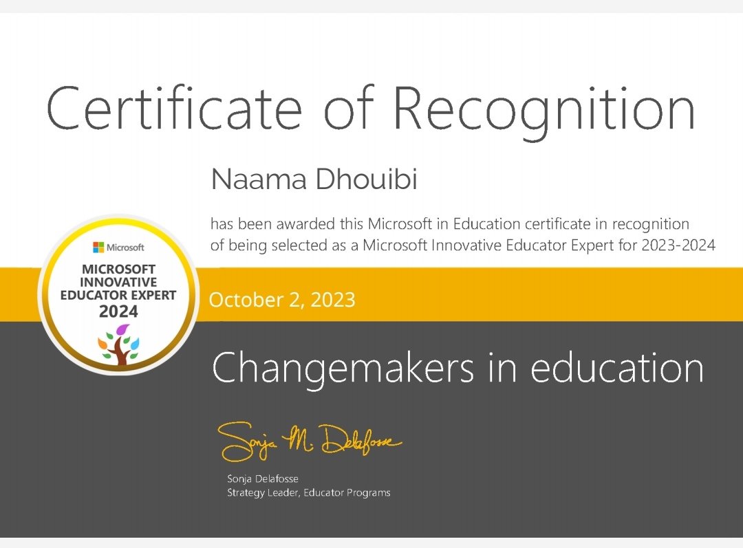 dhouibi_naama's tweet photo. #Microsoft edu
#Microsoft MIEE expert 2024 https://t.co/Fwoqg12lLS