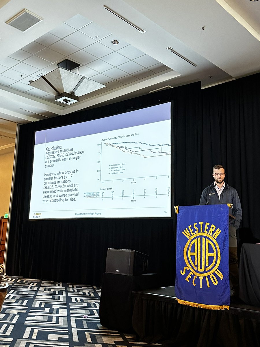 Dr. Steven Monda (PGY5) presenting his work on the distribution of mutations across tumor size in ccRCC and their prognostic importance in small tumors at AUAWS in Tahoe @mdallera @monda_steven @may_alley