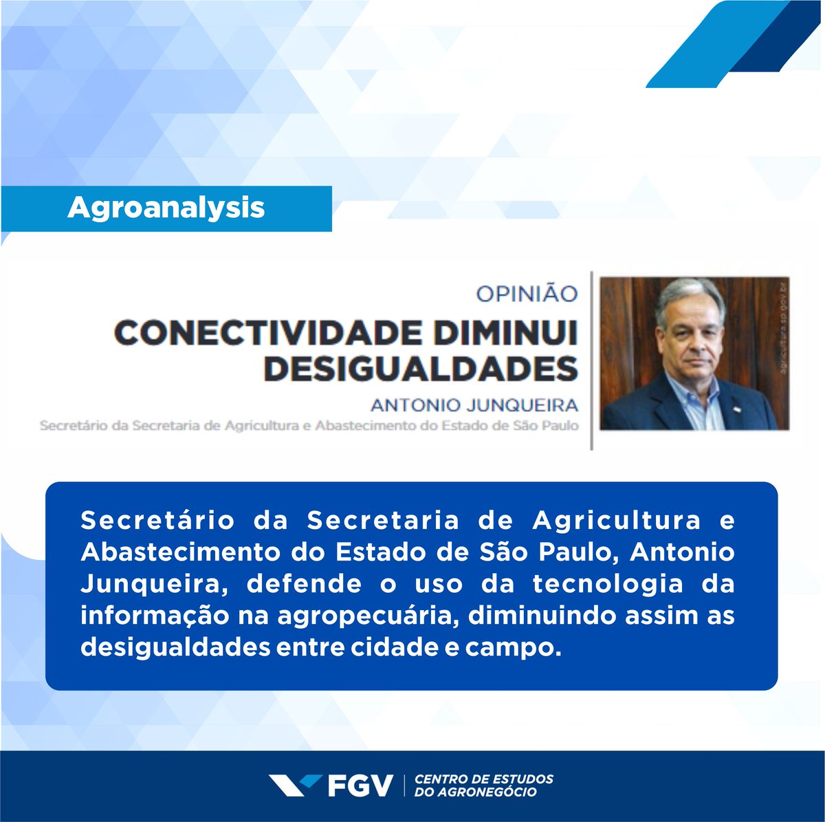 fgv_agro's tweet photo. Sec. Agricultura SP, Antonio Junqueira, destaca importância da tecnologia na agropecuária para reduzir desigualdades cidade-campo. Internet é chave para educação e inovação no campo. Conectividade pode aumentar produtividade em até 25%. Desafios persistem em áreas rurais de SP. https://t.co/fnWtsVpHKM