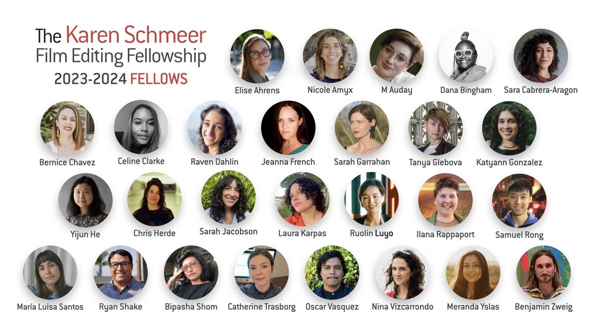 We’re thrilled to introduce you to the 2023-2024 Karen Schmeer Film Editing Fellows! This amazing &amp; talented group of 27 assistant, associate and emerging editors from around the country were selected from our open call. karenschmeer.com/news/2023/10/3…