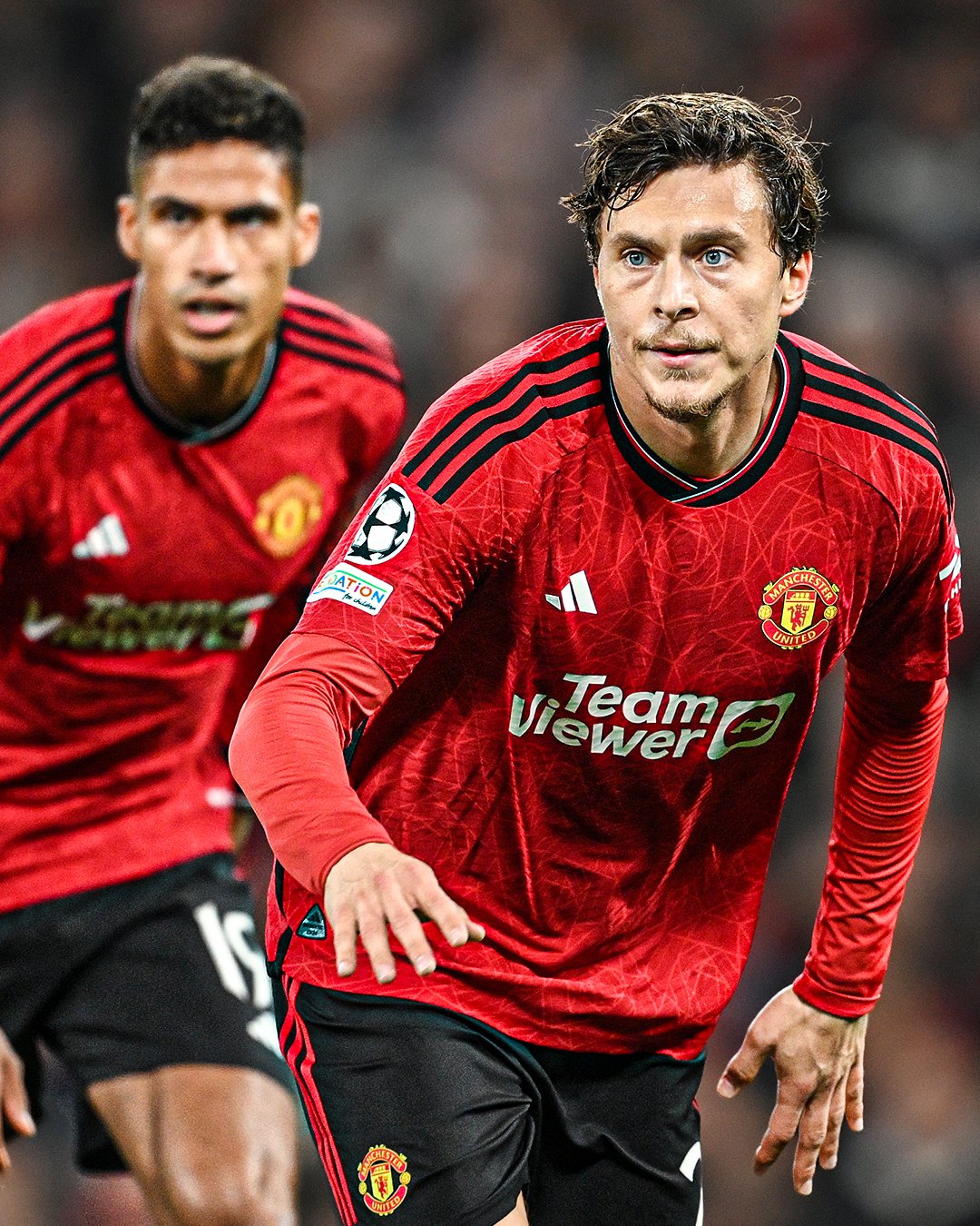 Raphael Varane and Victor Lindelof in action against Galatasaray.