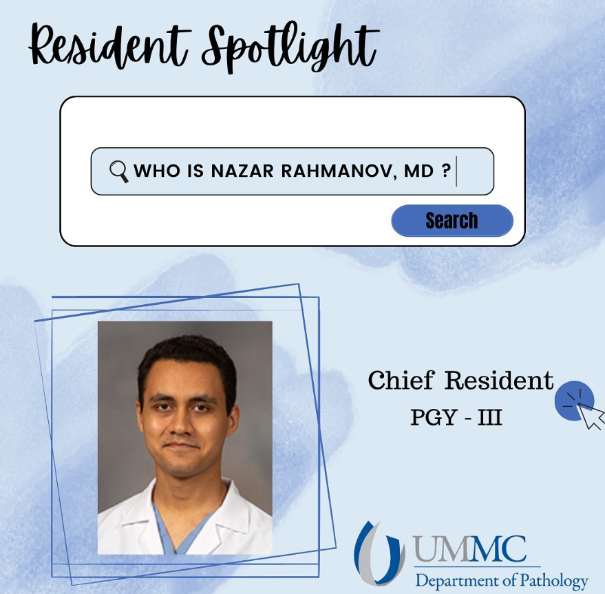 UMMC_Pathology's tweet photo. Happy Tuesday!! Meet the Resident! Dr. Nazar Rahmanov, Chief Resident (PGY III) is from Ashgabat, Turkmenistan. He is interested in hematopathology and has a special interest in flow cytometry. His hobbies include swimming and studying philosophy. #ummcpathology https://t.co/LDulUn8f2S