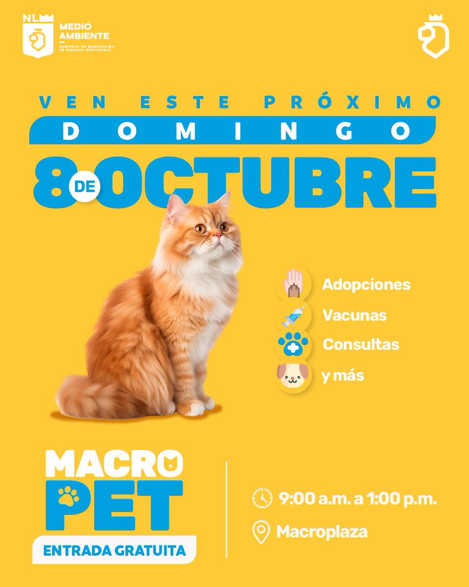 nuevoleon's tweet photo. Ven y disfruta este próximo domingo 8 de octubre del #MacroPet , una gran fiesta para ti y tu mascota. Tendremos adopciones, consultas, vacunaciones y muchas cosas más. Te esperamos, la entrada es gratuita. 🐶🐱🩺✨
Porque cuidar de tus mascotas, ¡está perro! https://t.co/0MJehNYOTA