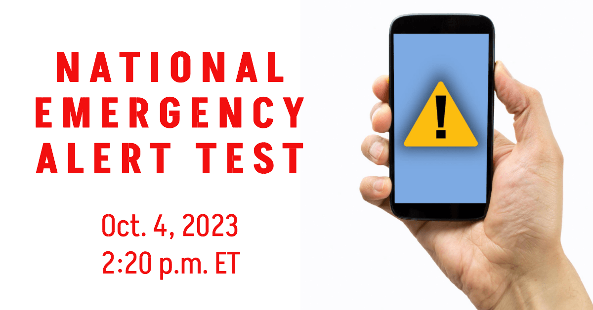 "THIS IS A TEST."

Nearly everyone's smartphone will buzz on Wednesday. Why? 

A nationwide test of the Emergency Alert System and Wireless Emergency Alerts will occur on Wednesday, Oct. 4, at 2:20 p.m.

Learn more: bit.ly/3rz0fsC