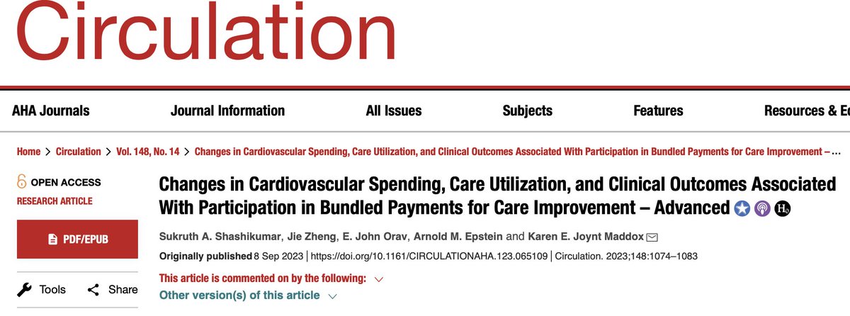_sukruth's tweet photo. CMS is investing $ billions in bundled payments to fix rising spending, incl. for🫀disease

🚨But today in @CircAHA, we find bundled payments are NOT a/w⬇️spending, usage,🏥,or☠️for cardiac events or procedures

Time for other approaches to⬇️CVD spending?

https://t.co/gfeeUJ25W2 https://t.co/ySqRnDUC4U