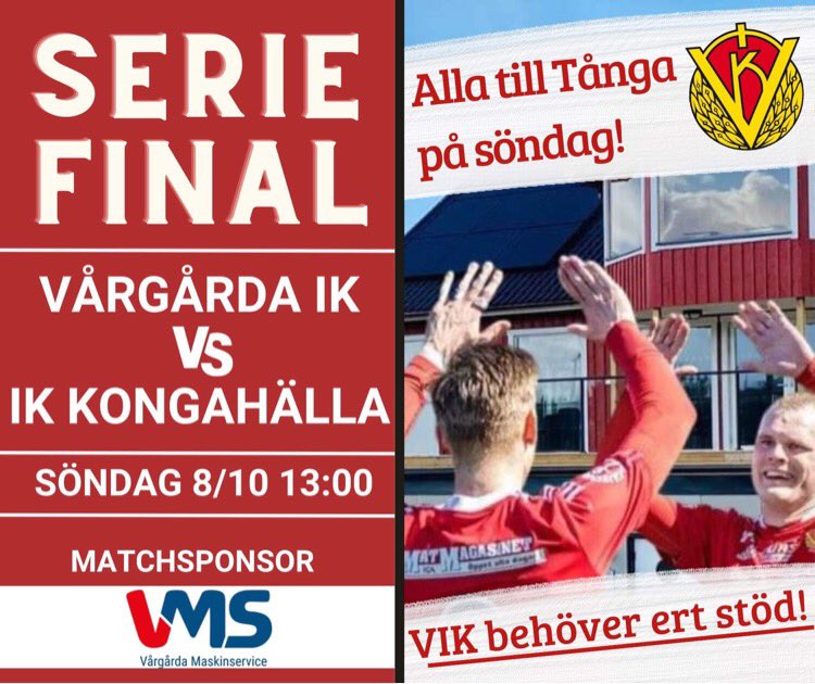 VargardaIKFotbo's tweet photo. Nu på söndag 8/10 smäller det, en tuff batalj mellan Vårgårda IK vs IK Kongahälla i årets sista omgång!💥Fyll Tånga med oss, klä er i rött och vitt , ALLA TILL TÅNGA VI BEHÖVER ER!❤️🤍⚽️ https://t.co/IjjTEIlU4c