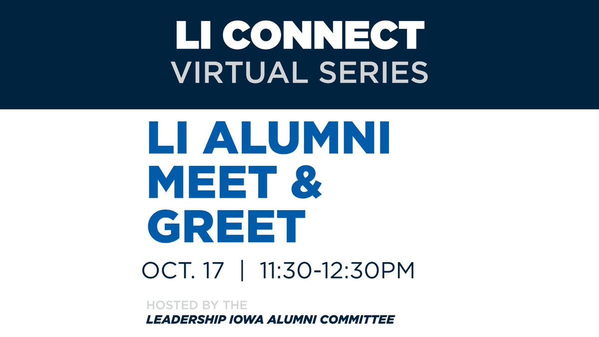 LeadershipIowa's tweet photo. 📢 LI CONNECT IS BACK! 📢
🗓️ October 17 🗓️

Join LI Alumni Society members and the current #LI42 class for a virtual meet &amp; greet, as well as to learn more about happenings in-store for the program year ahead. For more information or to RSVP ➡️ https://t.co/Hx8qHYLaQk https://t.co/KNxQike44H