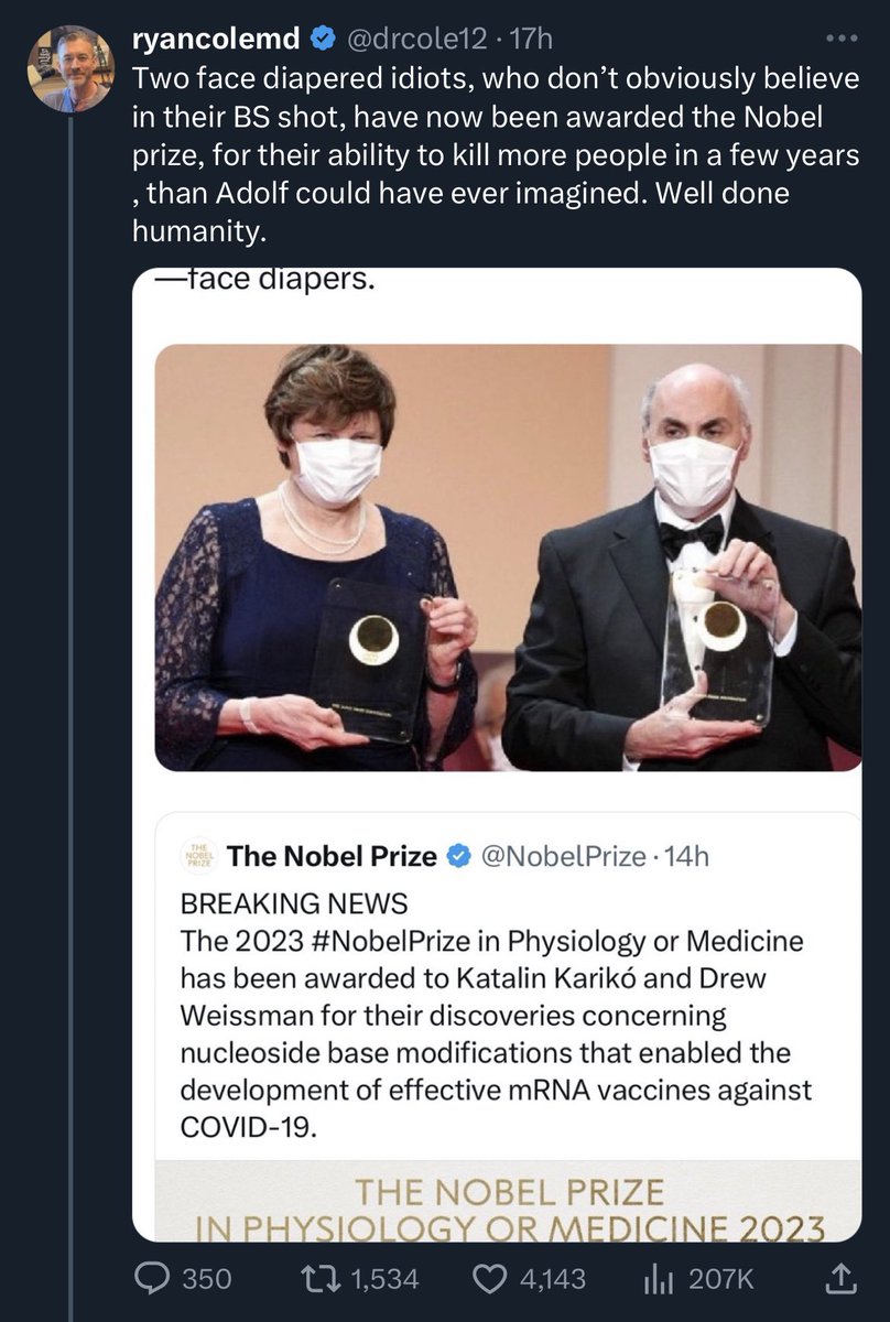 QuackDetector's tweet photo. How to trigger a quack, Nobel edition
#QuackCole
#QuackMcCullough
#QuackRogers https://t.co/Xj7rF9Wy4M