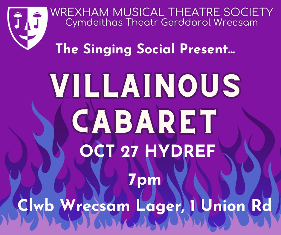 WMTS42's tweet image. Get your Tickets today to spend an evening with our WICKED warblers and mischievous melodists. Another  not to be missed event from WMTS' Singing Social! 

Follow the link for tickets and info:
wegottickets.com/event/593487

#theatre #wrexham #Villainous #Cabaret #wrexhamlager