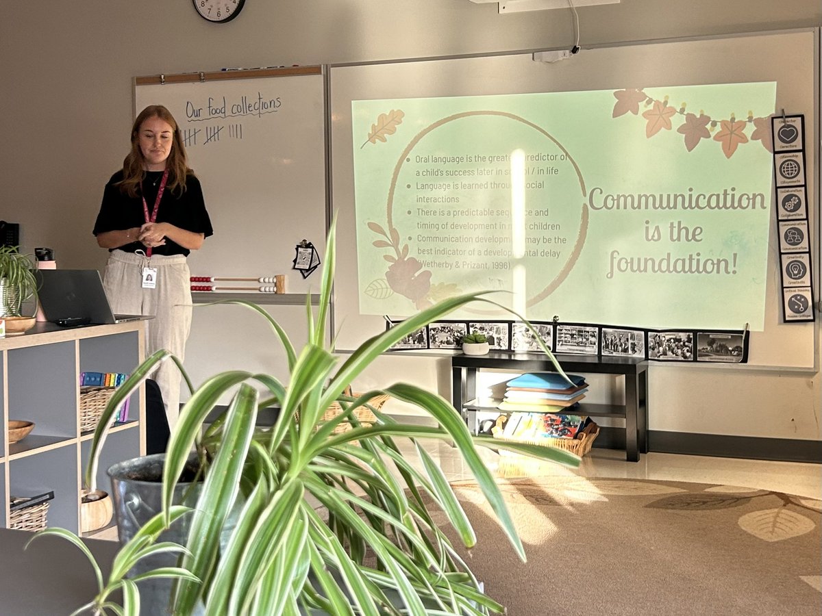 StIsabelOCSB's tweet photo. “Communication is the Foundation” Thank you, Sarah, for presenting to our Kinder/Resource/Admin team on Speech & Language in Kinder! We appreciate you sharing with us! #ocsbKinder #ocsbDL @OCSBSpecEd #ocsbCommunication https://t.co/Z0Bv2sExCN