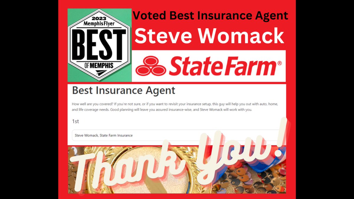 Wow! This is GREAT! I want to express my sincere gratitude for everyone that voted for me and my team! We work hard at making our best effort to serve our customers first and treat them as the Golden Rule says.  Thank you, Steve  #BestofMemphis #Memphis  #ThankYou #statefarm
