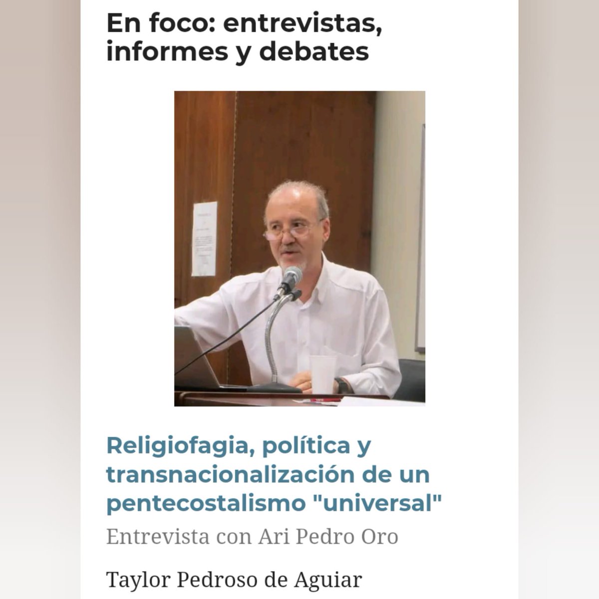 🔎En foco: Ari Pedro Oro
Religiofagia, política y transnacionalización de un pentecostalismo "universal"
🎙️Entrevista de Taylor Pedroso de Aguiar
🔗 Link de acceso: revistaprotestaycarisma.cl/index.php/rpc/…