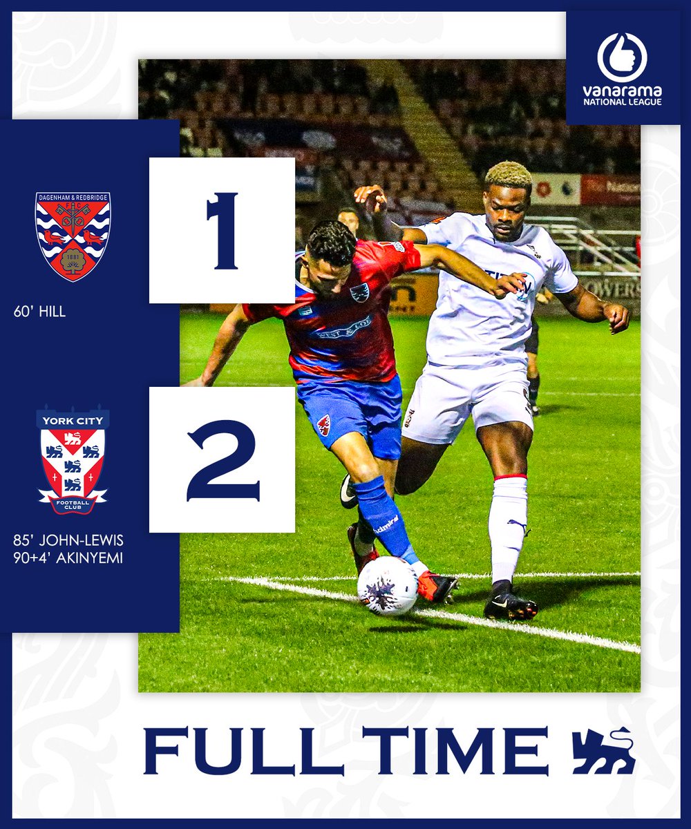 YorkCityFC's tweet photo. FULL TIME | WHAT A WIN!

We come from behind to secure a crucial win on the road this evening at Dagenham and Redbridge.

#YCFC 🔴🔵